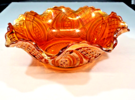 Imperial Glass Iridescent Marigold Carnival Diamond Ring 9 1/2&quot; Ruffled ... - $39.59