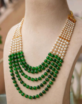 Indian Bollywood Gold Plated Green Necklace Layered Mala Jewelry Set - £15.26 GBP