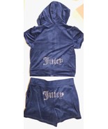 Juicy Couture Bling Velour Tracksuit Hoodie &amp; Shorts Set Atlantis Blue M... - $69.99
