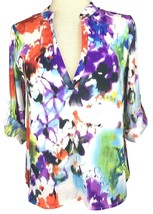 Chelsea Taylor Womens Top Size S Watercolor V-neck Tab Slvs Hi Low Hem C... - $150.79 MXN