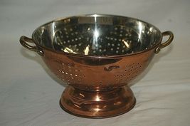 Vintage Copper Footed Colander Pedestal Strainer Cooking Kitchen Utensil... - $69.29