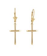 14K Polished Gold Plain Tube Cross Earrings - $221.75