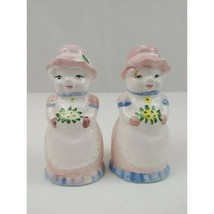 Vintage Ceramic Lady Pigs In Dresses Holding Flowers Salt &amp; Pepper Shakers - £3.82 GBP