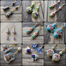 Handmade Floral Motif Cloisonne Bead Gold Tone Earrings, Variety Colors &amp; Shapes - $7.60+