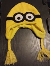 Minions Despicable Me MINION Winter Hat Beanie with Straps Preowned Youth - £10.99 GBP
