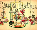1960s Lithograph Season Greetings TV Tele-Visit Televisit Holiday Card - $28.47