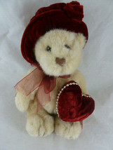 Russ Berrie Valentines Day gift Duchess Latte color Teddy Bear 9&quot; in velvet hat - £9.48 GBP