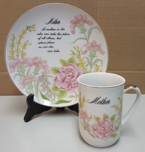 I) Mother Gift Quote Display Dish Plate with Stand and Mug Japan Gold To... - $7.91