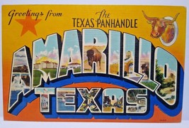 Greetings From Amarillo Texas Big Large Letter Linen Postcard Colourpicture - £10.64 GBP