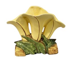 McCoy 1950&#39;S Mid Century Modern Art Pottery Yellow Triple Lily Flower Vase - £84.79 GBP