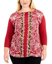MSRP $65 Jm Collection Plus Size Mixed-Print Top Red Size 2X - £12.48 GBP