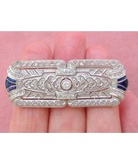 ANTIQUE ART DECO .91 ctw DIAMOND SAPPHIRE PLATINUM 2” STATEMENT PIN BROO... - $2,177.01