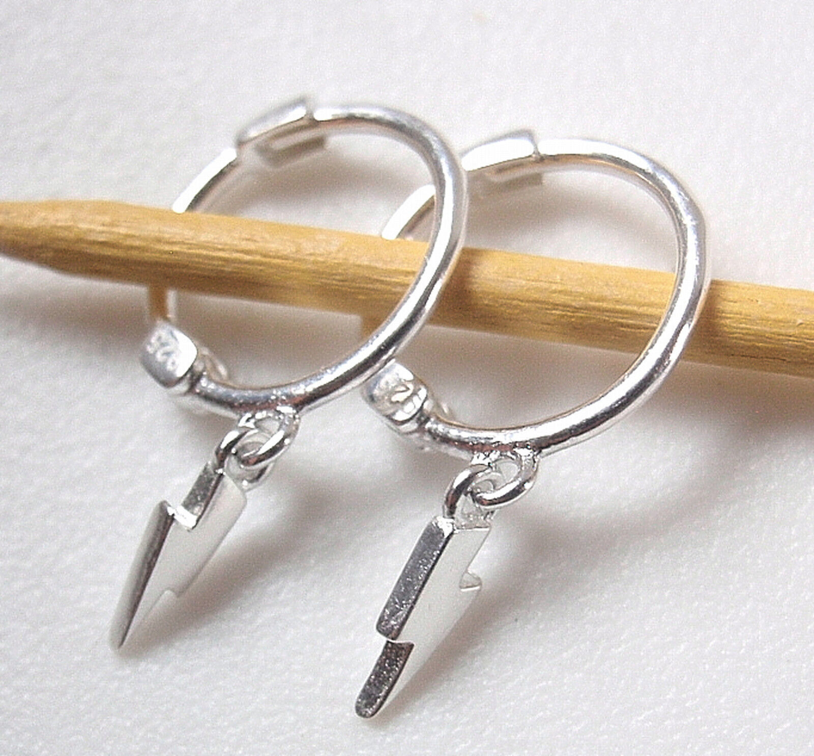 Electric Bolt Hoop Earrings 925 Sterling Silver 9.5 mm