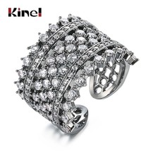 Luxury Punk Width Rings for Women Unusual Gun Black Natural Zircon Cocktail Fing - £11.42 GBP