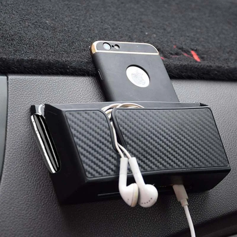Carbon Fiber Style Car Storage Box Phone Holder Soft PVC Material Car Organizer - £14.84 GBP+
