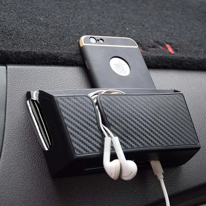 Carbon Fiber Style Car Storage Box Phone Holder Soft PVC Material Car Organizer - £14.18 GBP+