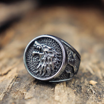 Band Fenrir Wolf Rune Norse Nordic Viking Valknut Odin Stainless Steel Men Ring - £14.88 GBP