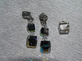 Vintage Demi Cut Clear Crystal Cube Pendant &amp; Aurora Borealis Cube &amp; Faux Marcas - $12.19