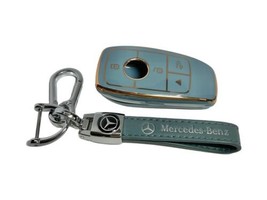 Key Chain For Mercedes Benz - Leather Keychain + Key Fob Cover MBZ Grayish-Blue - £13.54 GBP