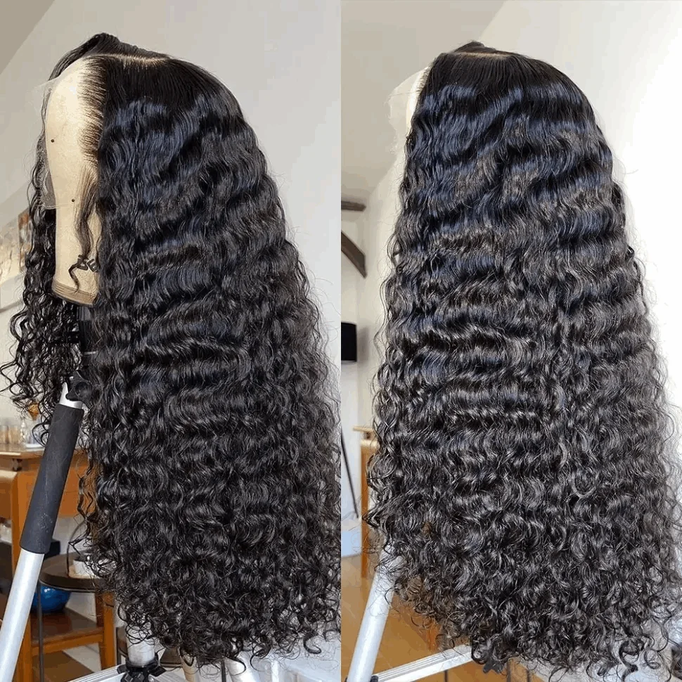 Deep Wave T13x6 Part Lace Wig Brazilian  Human Hair Wig Transparent Lace Curly - £58.79 GBP+