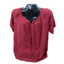 Sag Harbor Size M Sheer Red Floral Blouse Pull Over Peasant Draw String Floral - £8.89 GBP