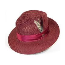 Men's Summer Spring Braid Straw style Hat by BRUNO CAPELO JULIAN JU912 Burgundy image 3