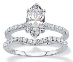 Marquise Cut Cz Engagement 2 Piece Ring Set Sterling Silver 6 7 8 9 10 - £96.21 GBP