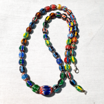 Venetian Inspired Glass Beads Multicolor Chevron Beads Necklace #108 - $53.35