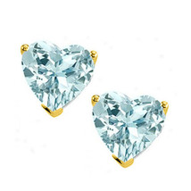 2 t Heart Shape Aquamarine 14K Yellow Gold Plated Silver Solitaire Stud Earrings - £40.76 GBP