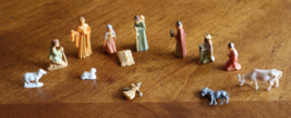 Vintage Micro Mini 13 Pc Christmas Nativity Set Hard Plastic Miniature G... - $14.95