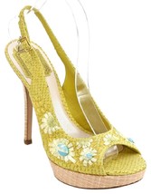 CHRISTIAN DIOR Platform Sandals Yellow Snakeskin Leather Straw Floral An... - $375.25