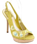 CHRISTIAN DIOR Platform Sandals Yellow Snakeskin Leather Straw Floral An... - £293.09 GBP
