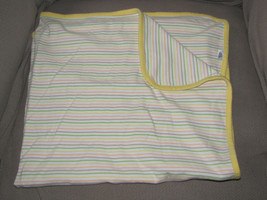 Carters Just One Year Cotton Baby Blanket Yellow Orange Brown Tan Green Stripe - £21.79 GBP
