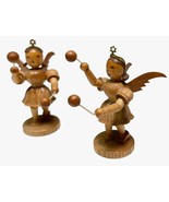2 Vintage Erzgebirge Wooden Angels with Wings Playing Instrument Bells M... - £53.10 GBP