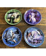 Set Of 4 Fantasy Enchanted Forest Sacred Unicorn And Maiden Dessert Sala... - $545.96 MXN