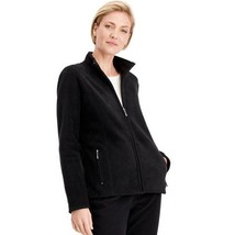Karen Scott Womens L Deep Black Zip Up Fleece Zeroproof Collared Jacket ... - $23.51