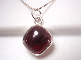 Garnet Square with Soft Corners 925 Sterling Silver Pendant - $8.99