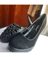 Ladies black high heel suede shoes - £6.78 GBP