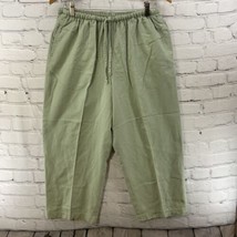 Van Heusen Pull On Pants Womens Sz M Linen Blend Green Drawstring  - £12.45 GBP