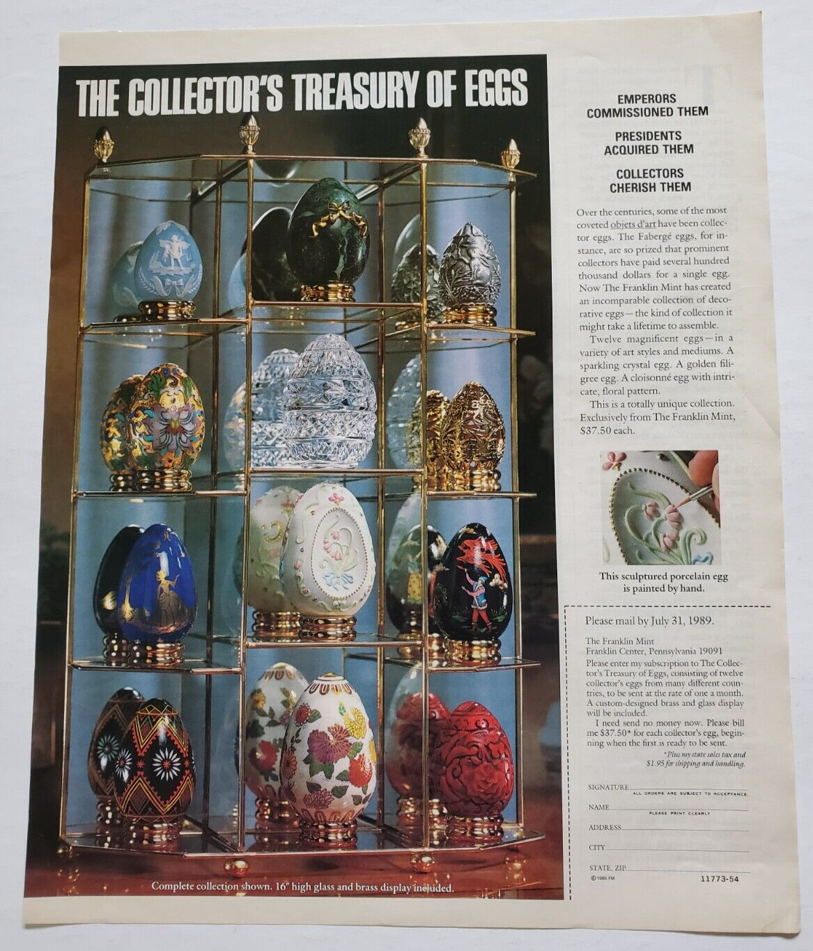 1989 Vintage Print Ad Franklin Mint The Collector's Treasury Of Eggs - $10.50
