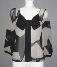 VTG Mystic Semi-Sheer Attached Big Bow Loose Fit Elastic Bottom Blouse Wms M USA - £15.97 GBP