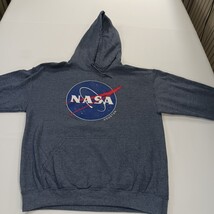 NASA Houston Men Bluish Gray Hoodie Pullover Graphic Sweatshirt Size M Chest 44" image 11