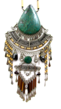 Vintage Tribal Peruvian bamboo necklace turquoise/malachite - £50.61 GBP