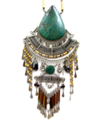 Vintage Tribal Peruvian bamboo necklace turquoise/malachite - £51.43 GBP