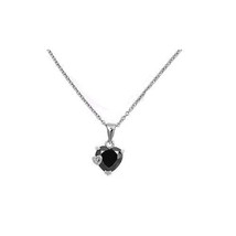 Black Heart Shaped CZ Pendant .925 Sterling Silver Chain Necklace 15&quot; - £22.77 GBP