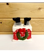 Santa Salt and Pepper Shakers Chimney Christmas Humor Ceramic Holly Hill OB - $30.06 CAD