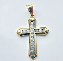 14K Yellow Gold Cz Chanel Set Cross Pendant - £243.92 GBP