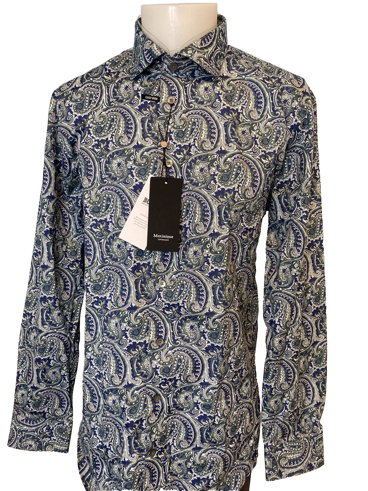 Matinique MAmarc Dusty Green Paisley Button Down Dress Shirt, Men&#39;s Size... - $23.74