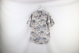 Vintage 90s Streetwear Womens Medium Faded Comic All Over Print Button S... - £35.53 GBP