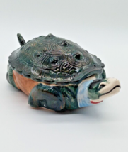 Vintage Ceramic Lidded Turtle Tortoise Candy Dish Trinket Box Hand Painted - $34.64